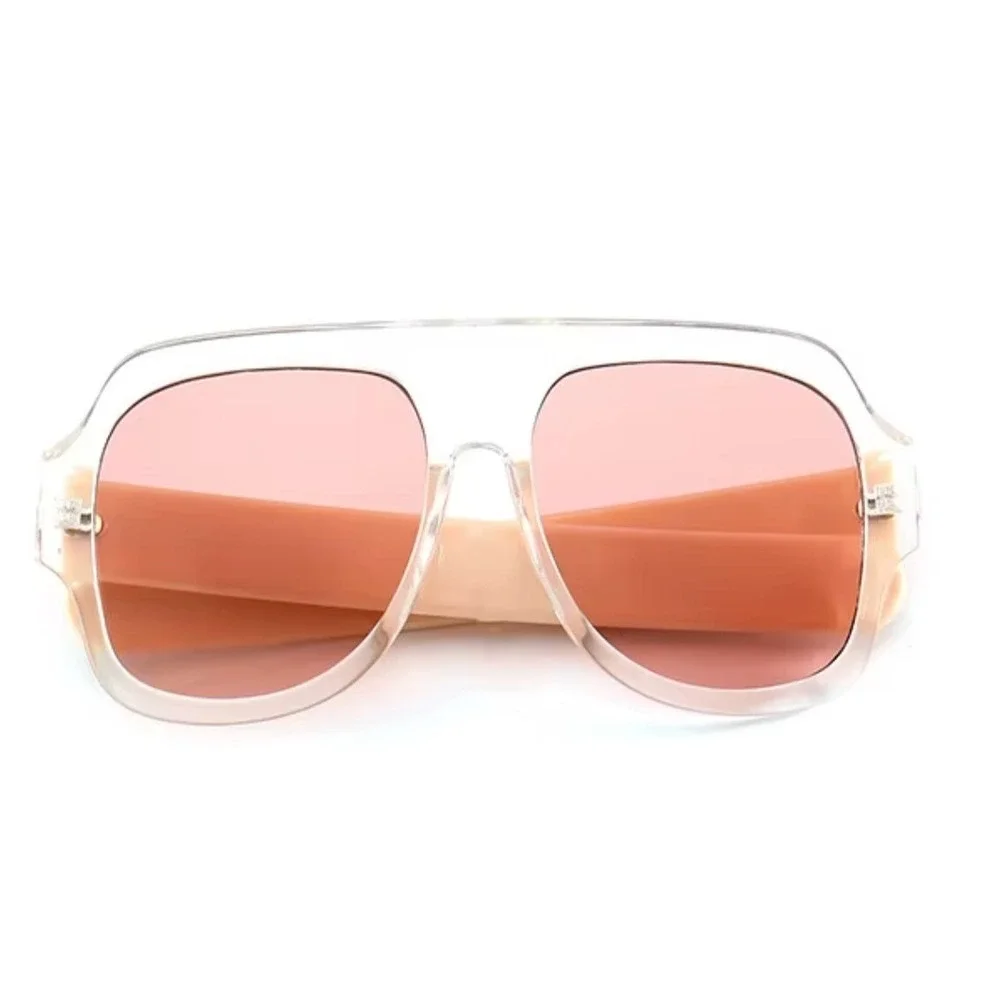 Clear‎ Frame Sunglasses Pink Lens Striped Temple Accents Men Women Shades Large